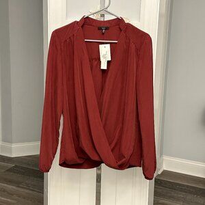 NWT Drew Sz M Burgundy Long Sleeve Surplice Top Blouse